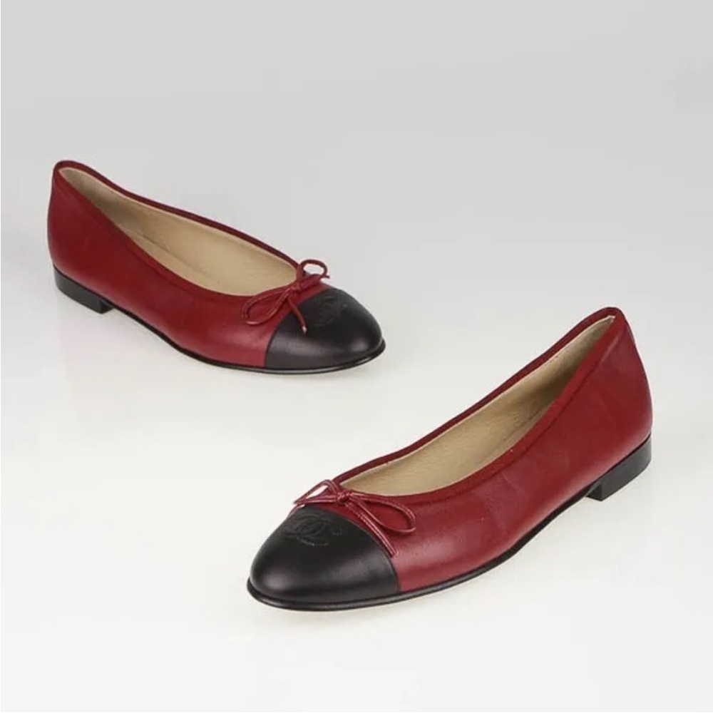 Chanel Ballet Flats Red/Blue Toe Cap CC | 40.5